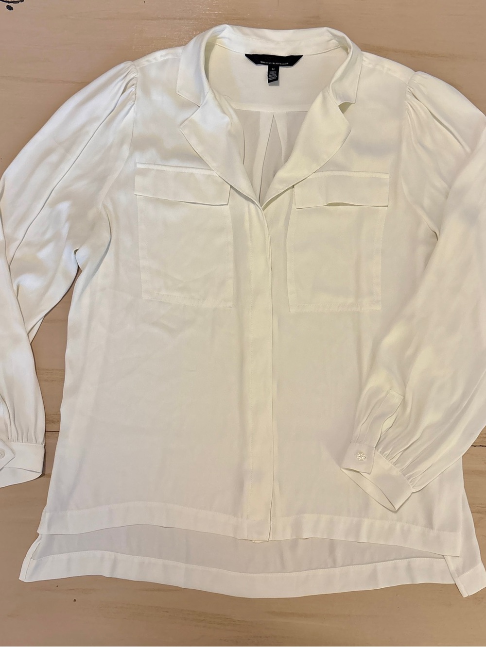 White House Black Market Ivory Sheer-Hem Button Front Blouse